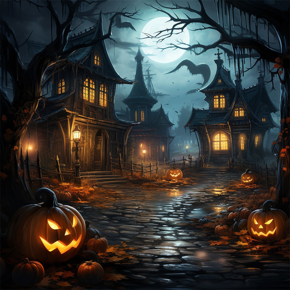 Haunted House Halloween Moon Night Backdrop RR7-486