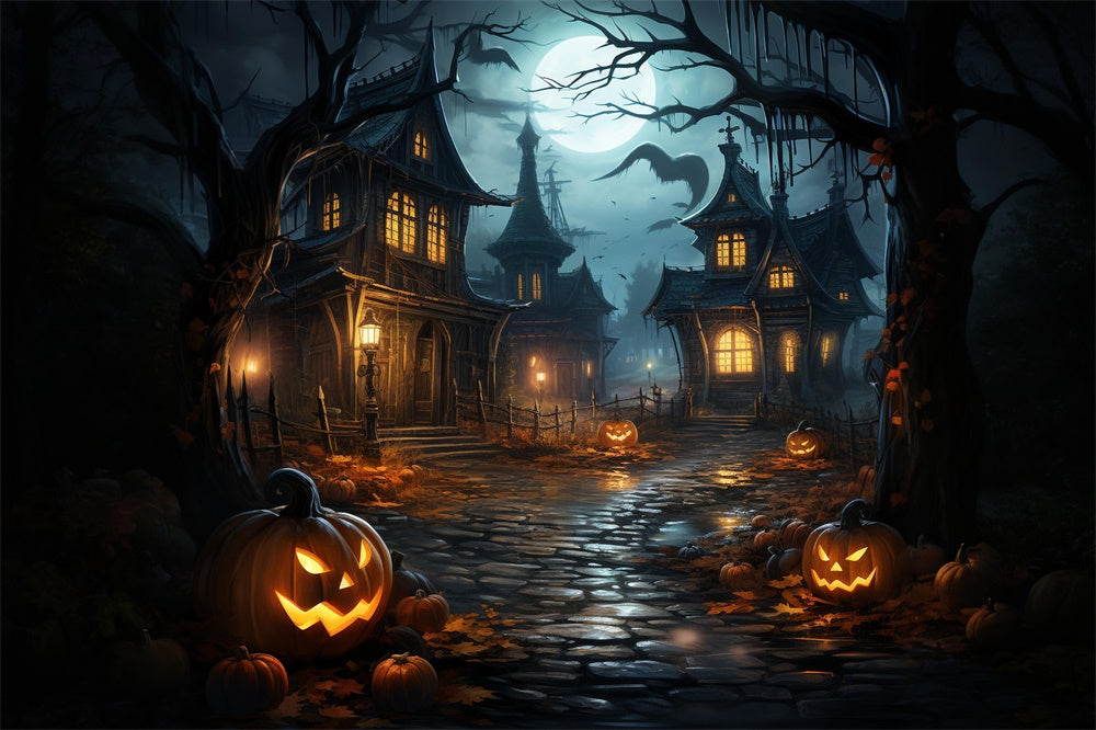 Haunted House Halloween Moon Night Backdrop RR7-486