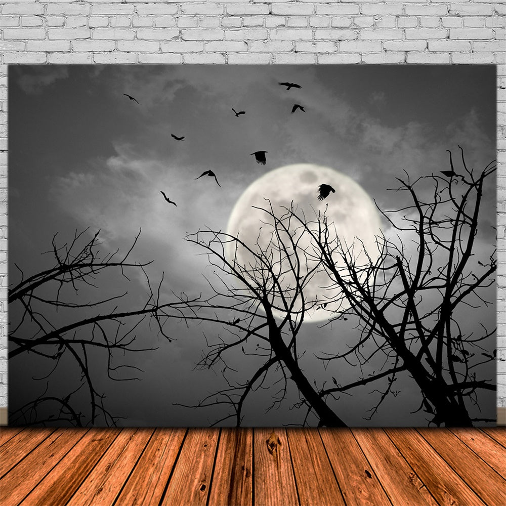 Halloween Night Dark Sky Moon Bats Backdrop RR7-487