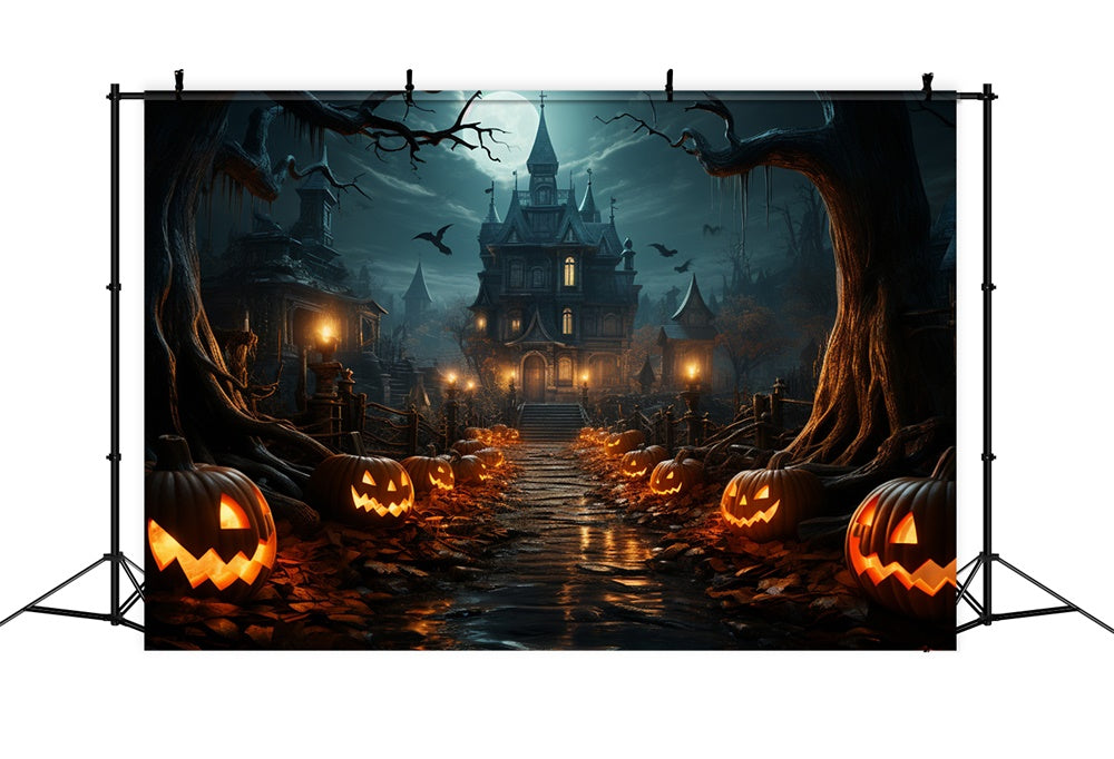 Halloween Castle Pumpkin Photography Backdrop RR7-488