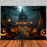 Halloween Castle Pumpkin Photography Backdrop RR7-488