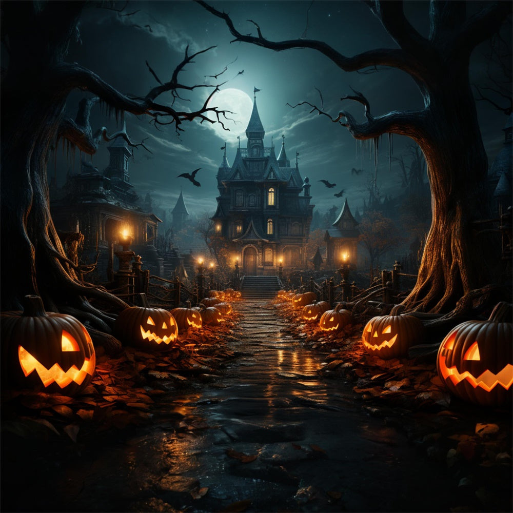 Halloween Castle Pumpkin Photography Backdrop RR7-488