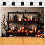 Pumpkin Candles Bats Wall Halloween Backdrop RR7-489