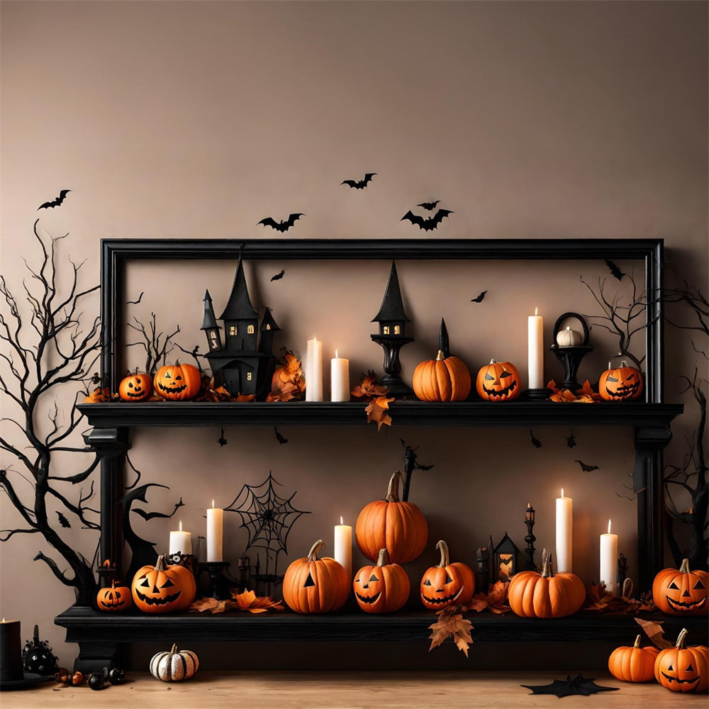 Pumpkin Candles Bats Wall Halloween Backdrop RR7-489