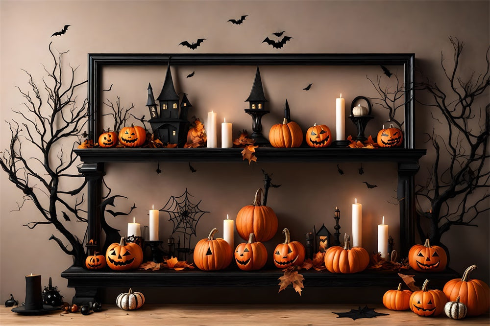 Pumpkin Candles Bats Wall Halloween Backdrop RR7-489