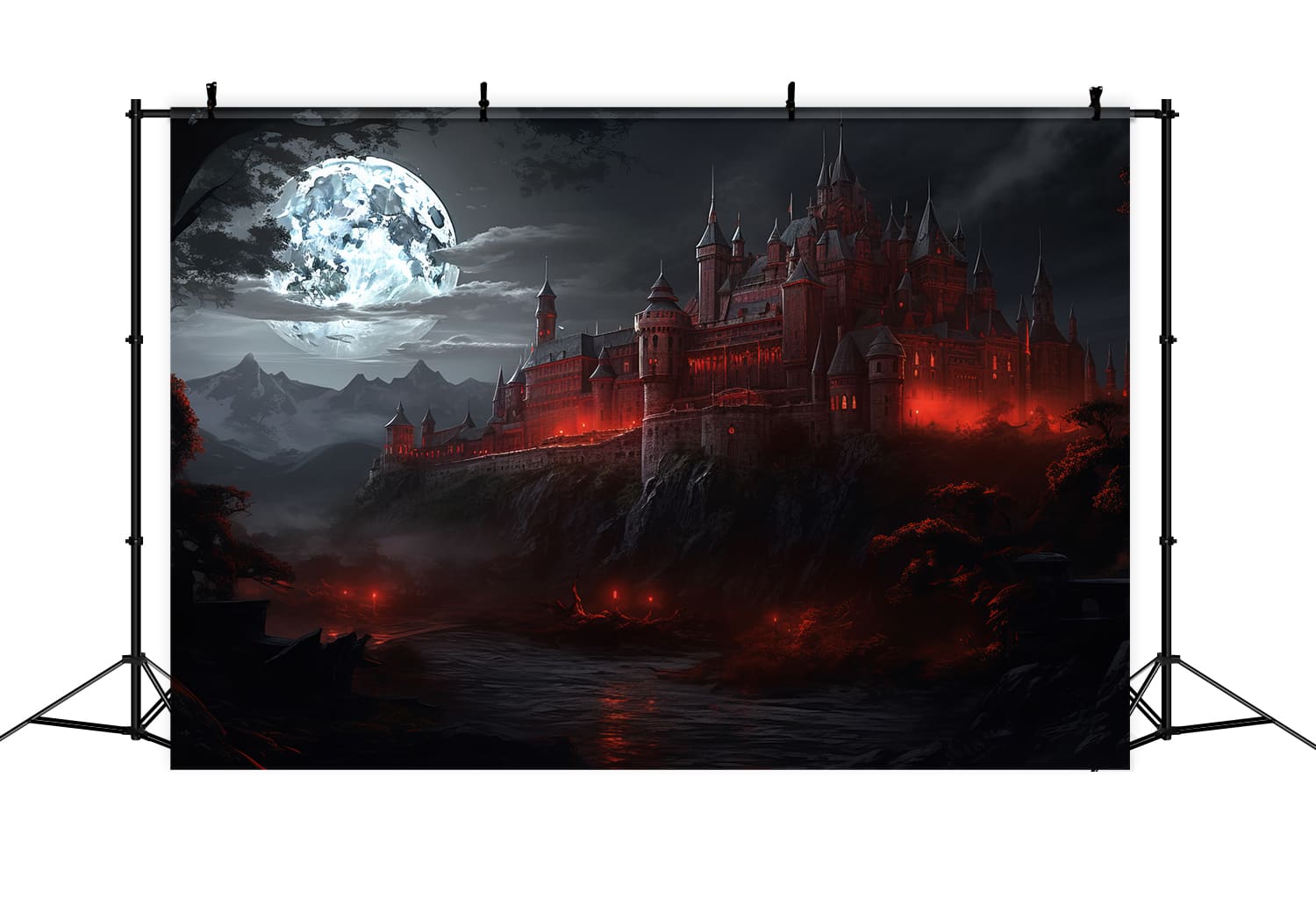 Gothic Dark Castle Halloween Moonlight Backdrop RR7-49