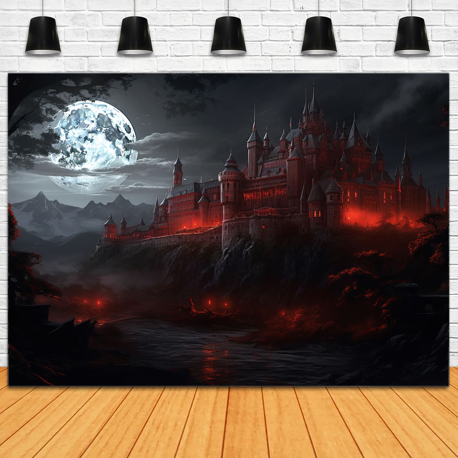 Gothic Dark Castle Halloween Moonlight Backdrop RR7-49