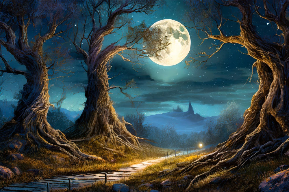 Halloween Night Forest Full Moon Backdrop RR7-490