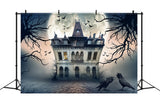 Haunted House Halloween Full Moon Backdrop RR7-493