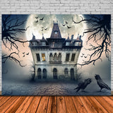 Haunted House Halloween Full Moon Backdrop RR7-493