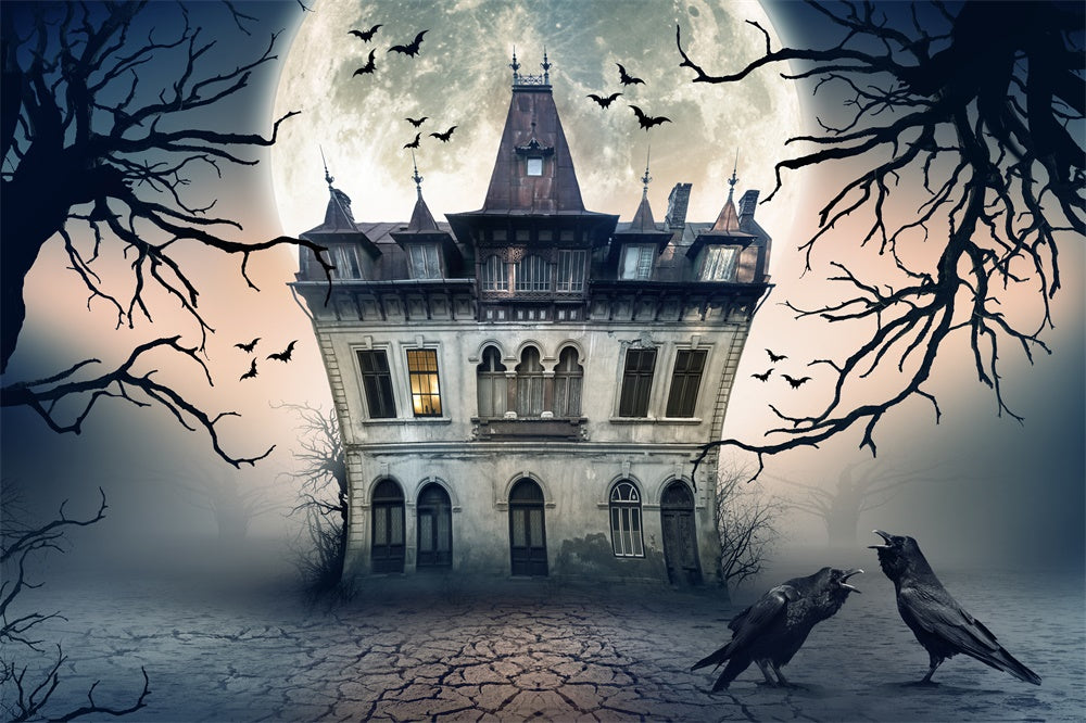 Haunted House Halloween Full Moon Backdrop RR7-493