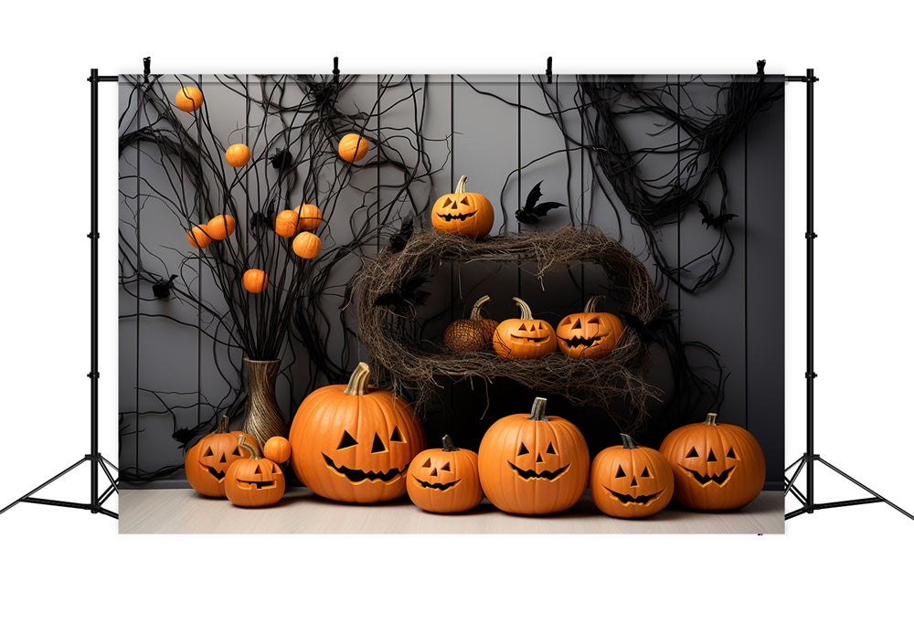 Halloween Curved Pumpkins Photography Backdrop R7-497