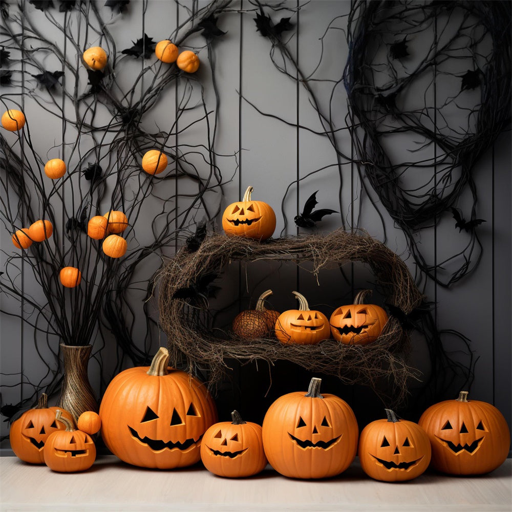 Halloween Curved Pumpkins Photography Backdrop R7-497