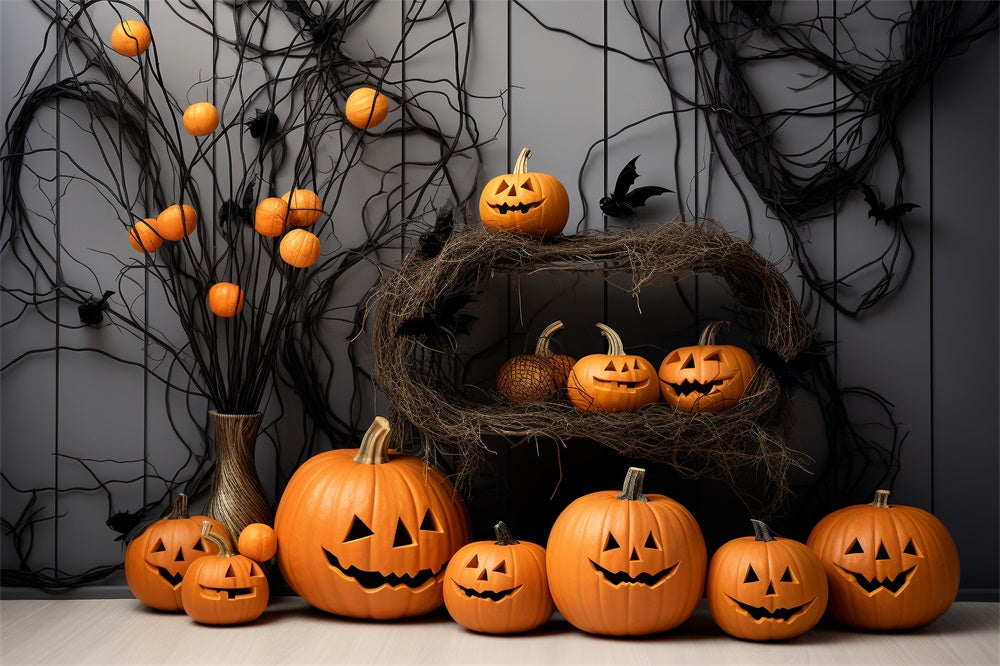 Halloween Curved Pumpkins Photography Backdrop R7-497