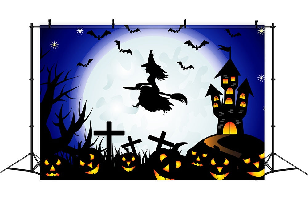 Evil Pumpkins Witch Moon Halloween Backdrop RR7-498