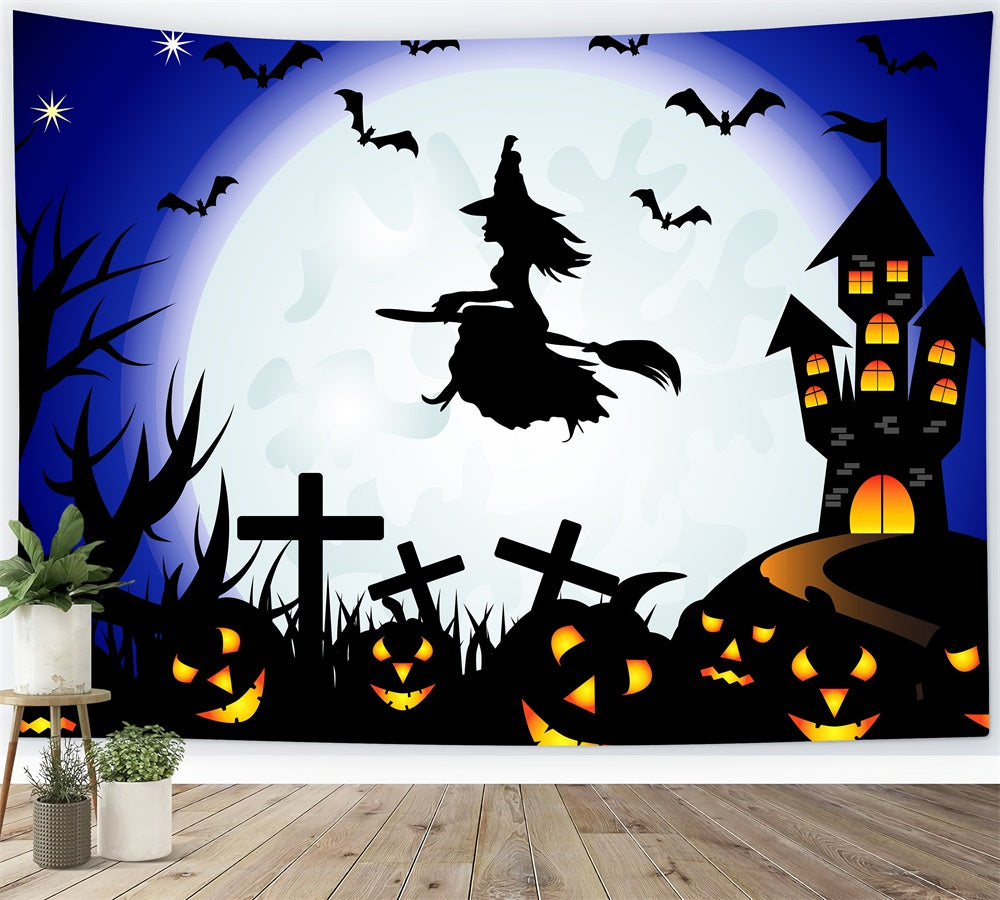 Evil Pumpkins Witch Moon Halloween Backdrop RR7-498