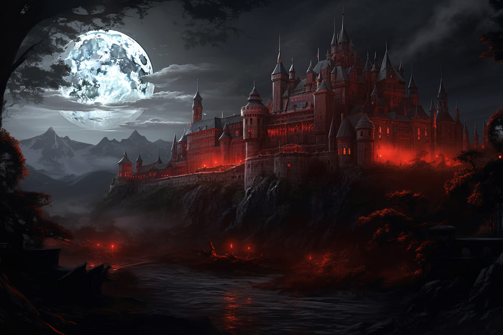 Gothic Dark Castle Halloween Moonlight Backdrop RR7-49