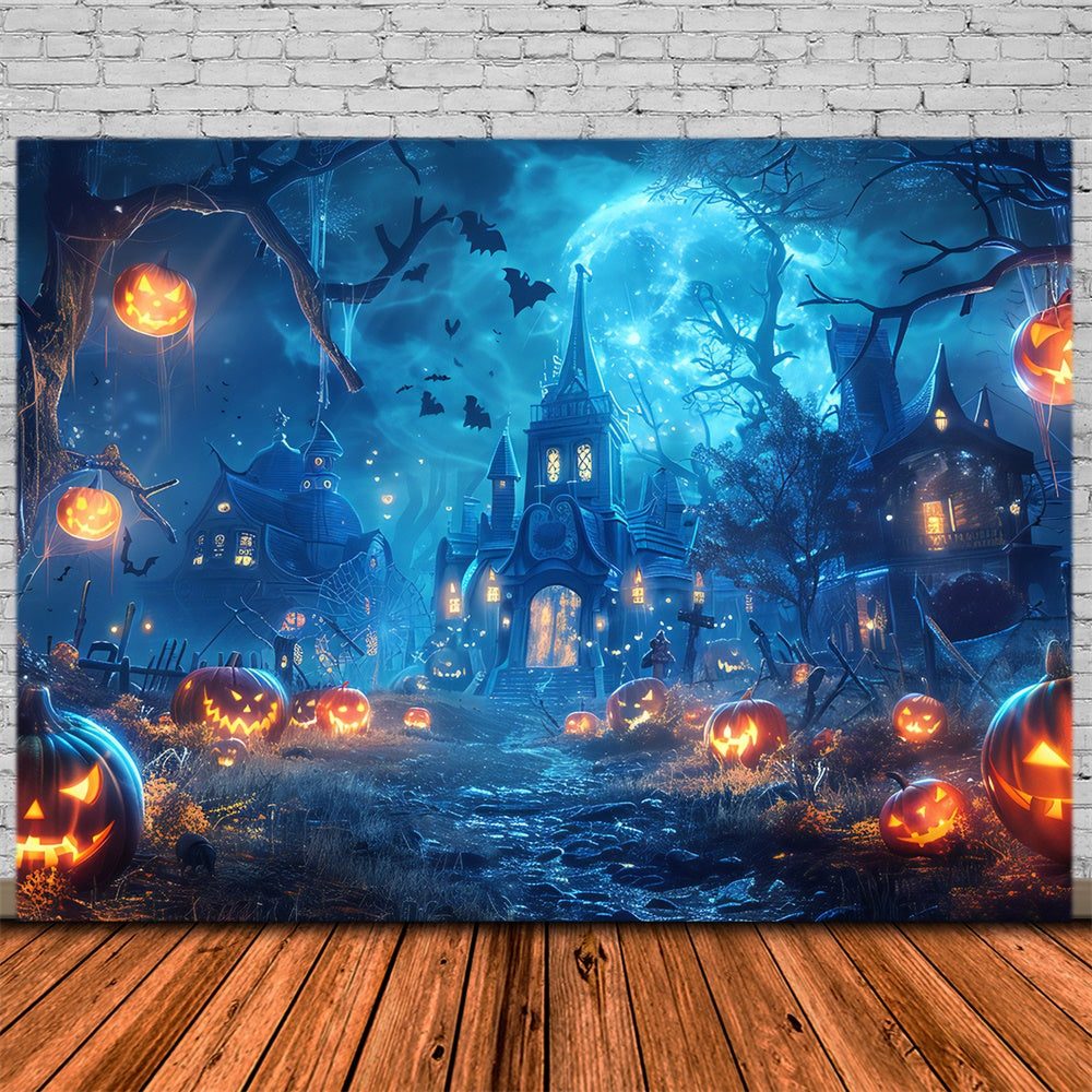 Halloween Glowing Forest Pumpkins Backdrop RR7-501 – Dbackdrop