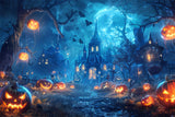 Halloween Glowing Forest Pumpkins Backdrop RR7-501