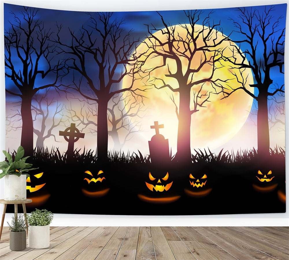 Halloween Moon Mysterious Cemetery Backdrop RR7-502 – Dbackdrop