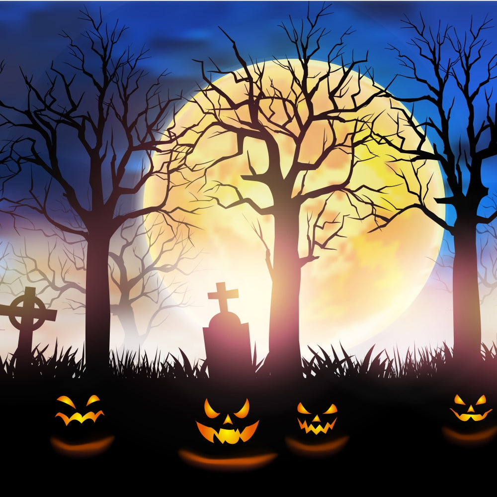 Halloween Moon Mysterious Cemetery Backdrop RR7-502