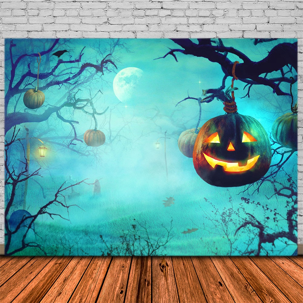 Halloween Foggy Woods Pumpkin Backdrop RR7-503