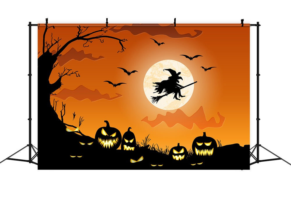 Halloween Dusk Evil Pumpkin Witch Backdrop RR7-504