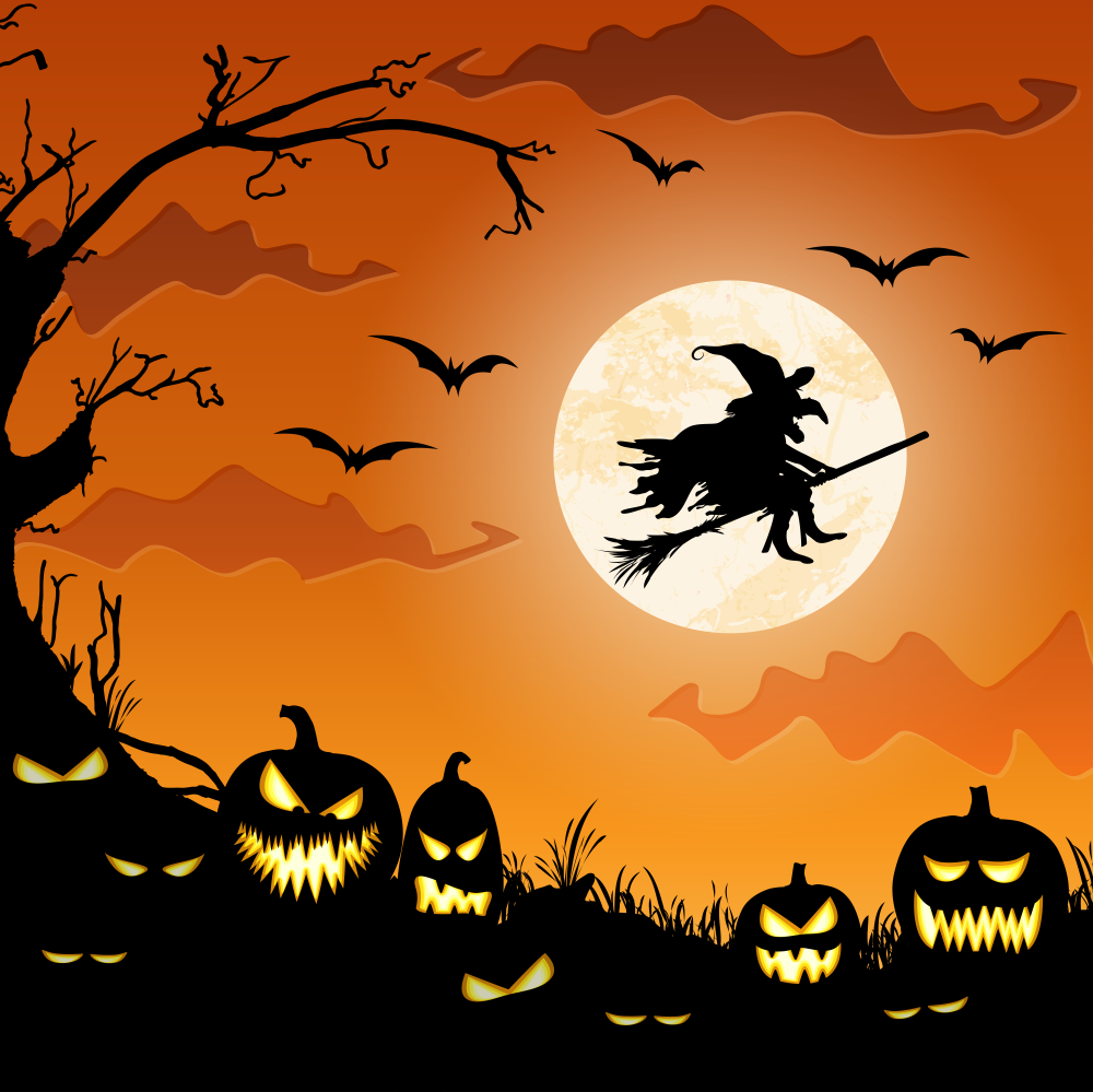 Halloween Dusk Evil Pumpkin Witch Backdrop RR7-504