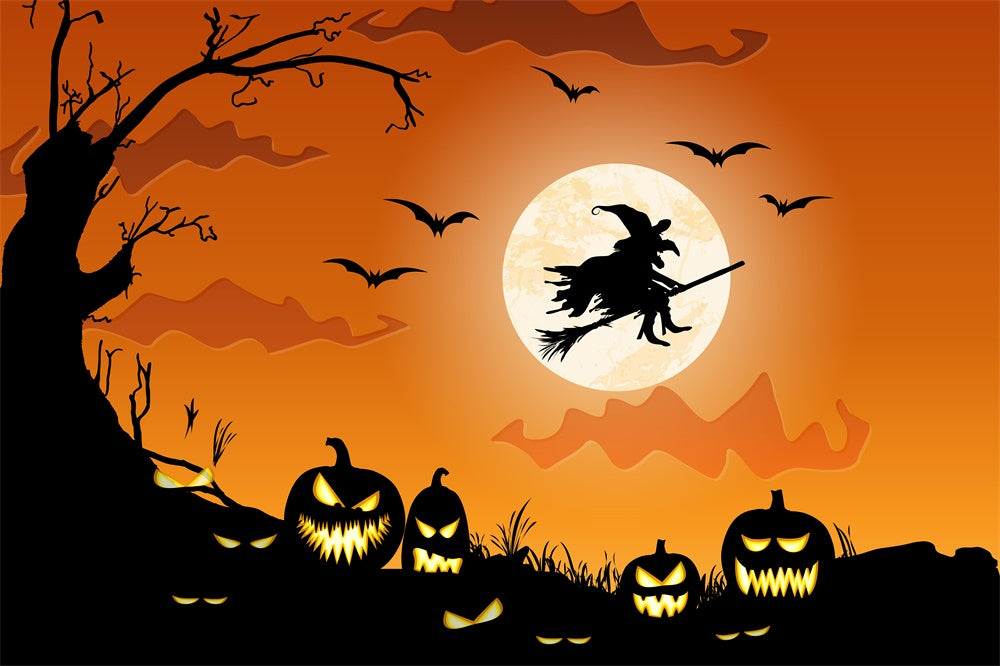 Halloween Dusk Evil Pumpkin Witch Backdrop RR7-504