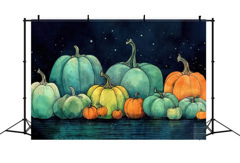 Halloween Watercolor Painting Pumpkins Backdrop RR7-509