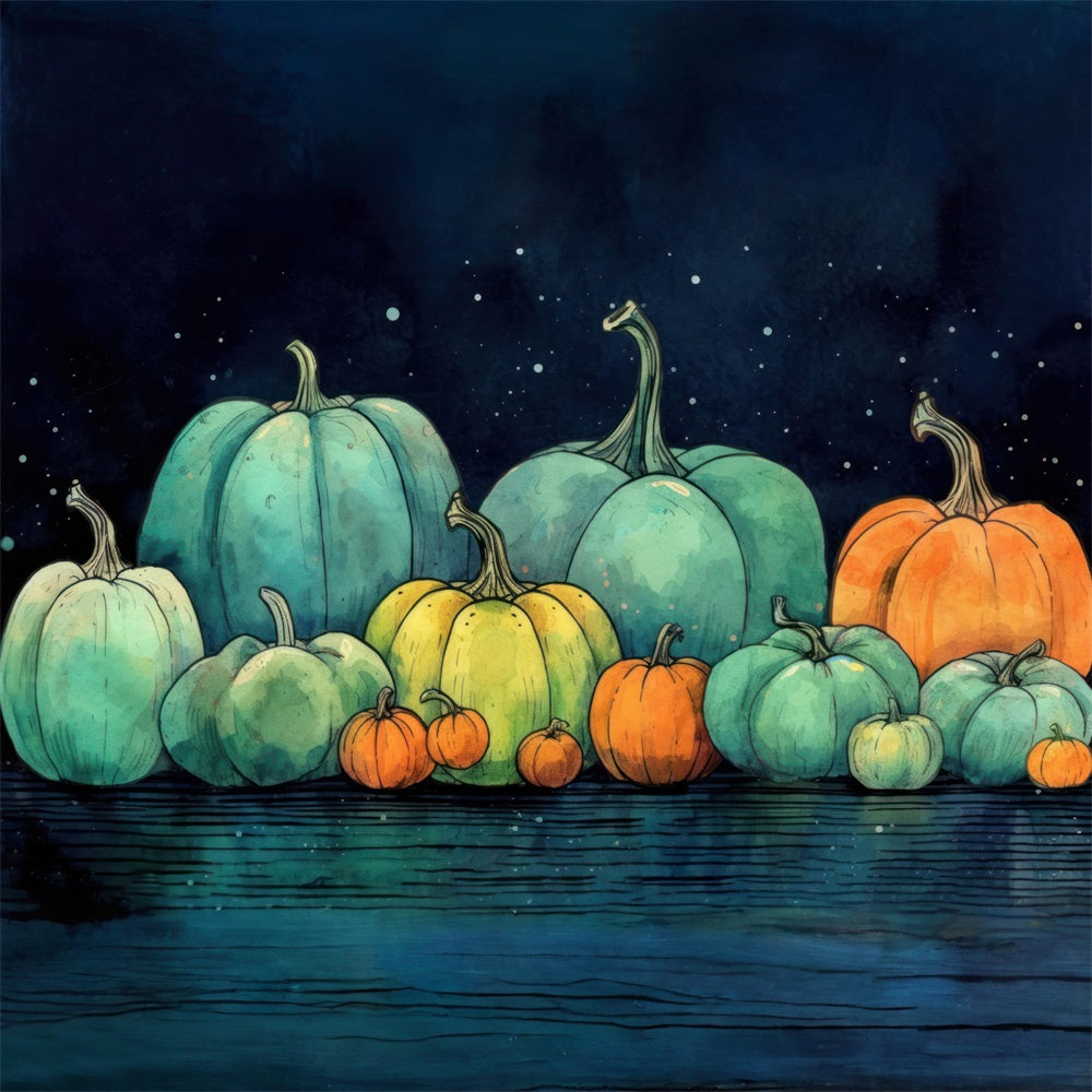 Halloween Watercolor Painting Pumpkins Backdrop RR7-509