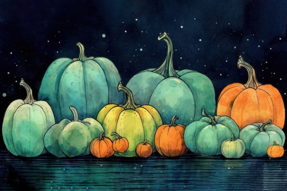 Halloween Watercolor Painting Pumpkins Backdrop RR7-509