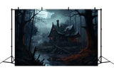 Spooky House Halloween Moon Night Backdrop RR7-51