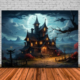 Full Moon Night Halloween Haunted House Backdrop RR7-510