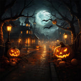 Halloween Scary Night Town Pumpkin Backdrop RR7-513