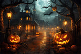 Halloween Scary Night Town Pumpkin Backdrop RR7-513