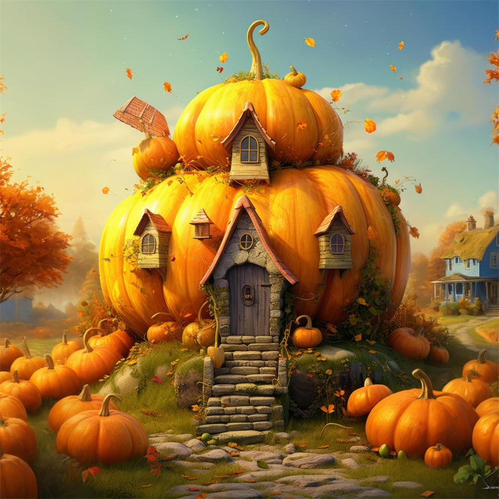 Pumpkin House Halloween Photography Backdrop RR7-516