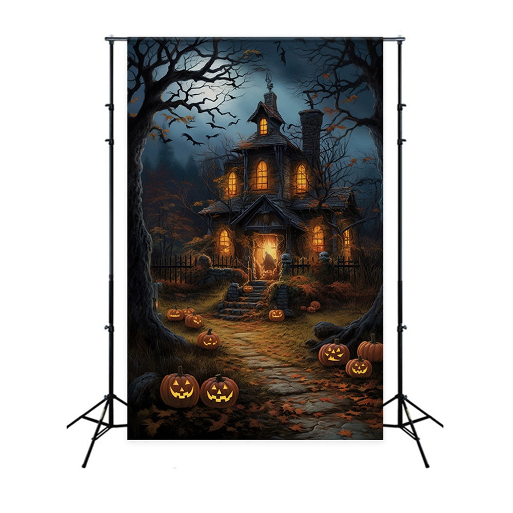 Halloween Night Woods Spooky House Backdrop RR7-517