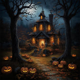 Halloween Night Woods Spooky House Backdrop RR7-517