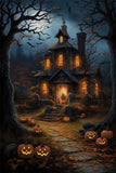 Halloween Night Woods Spooky House Backdrop RR7-517