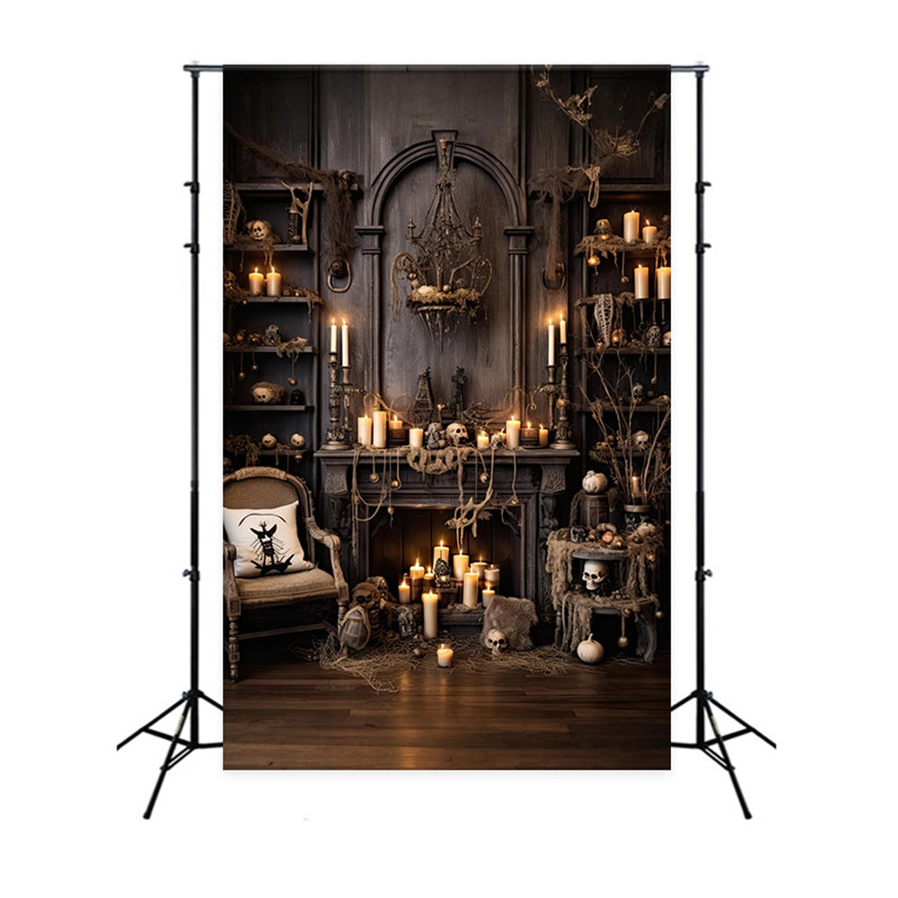 Halloween Old Room Candles Skulls Backdrop RR7-519