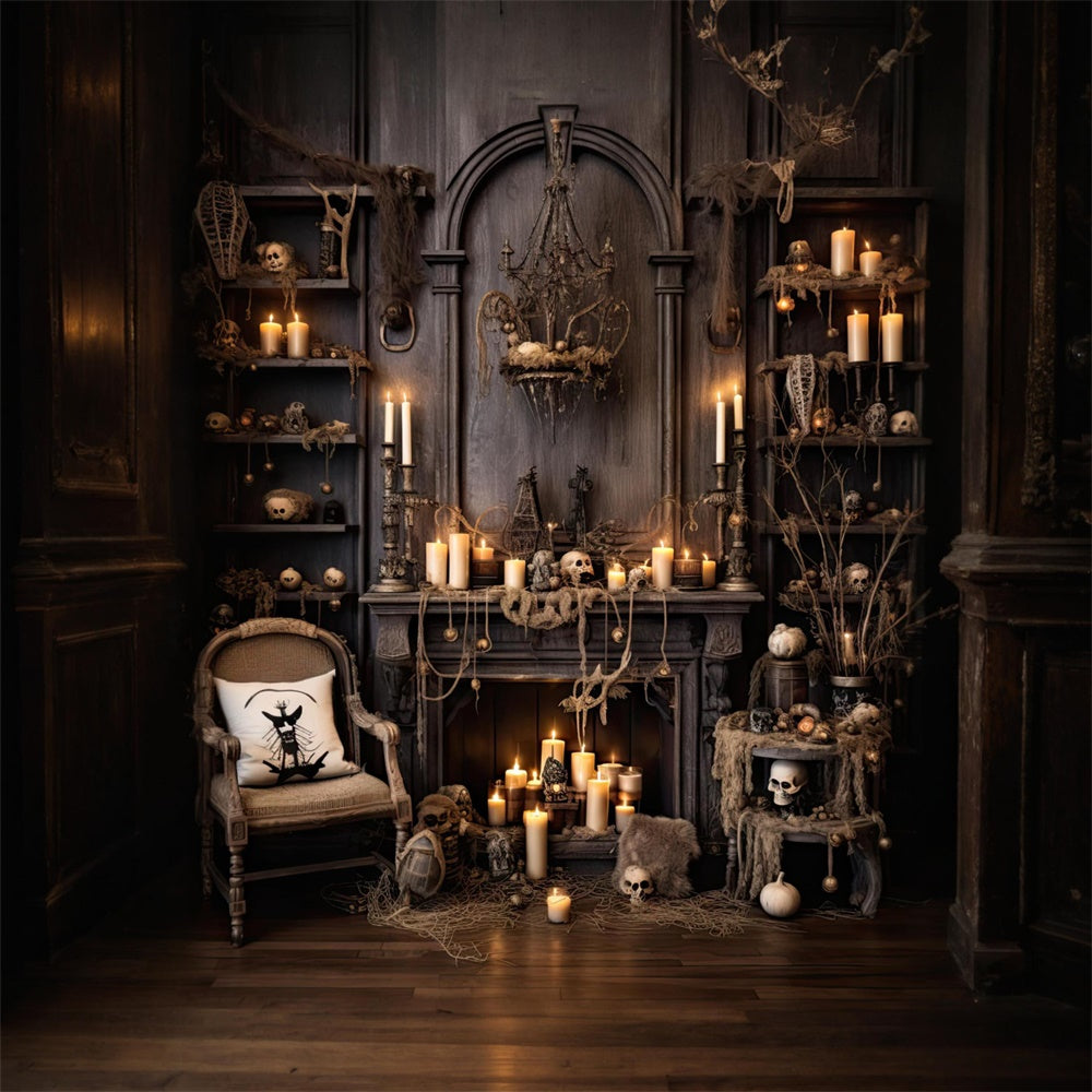 Halloween Old Room Candles Skulls Backdrop RR7-519