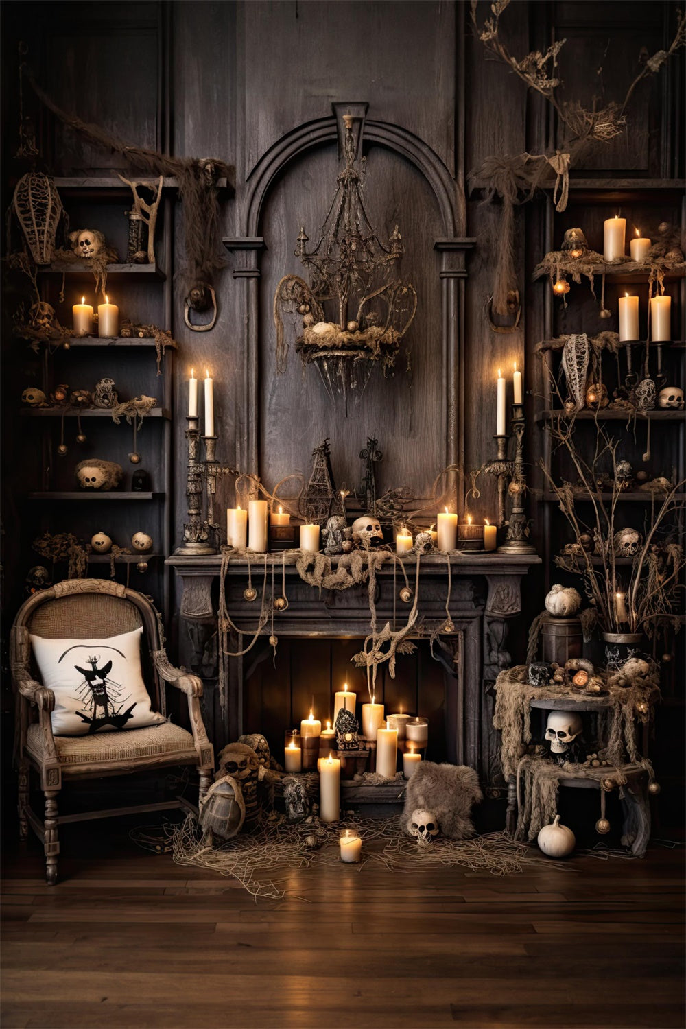 Halloween Old Room Candles Skulls Backdrop RR7-519