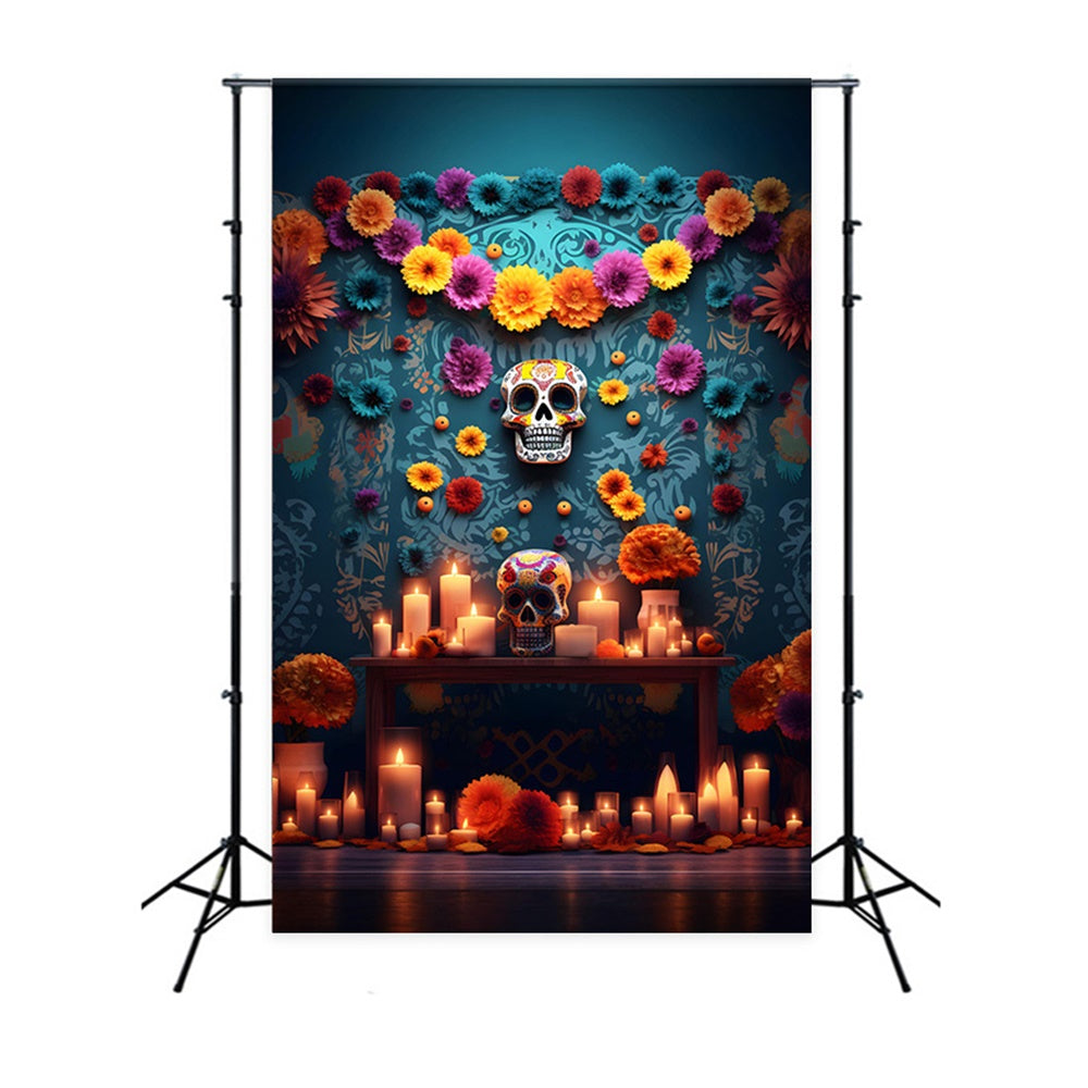 Halloween Scary Skull Flower Wall Candle Backdrop RR7-520