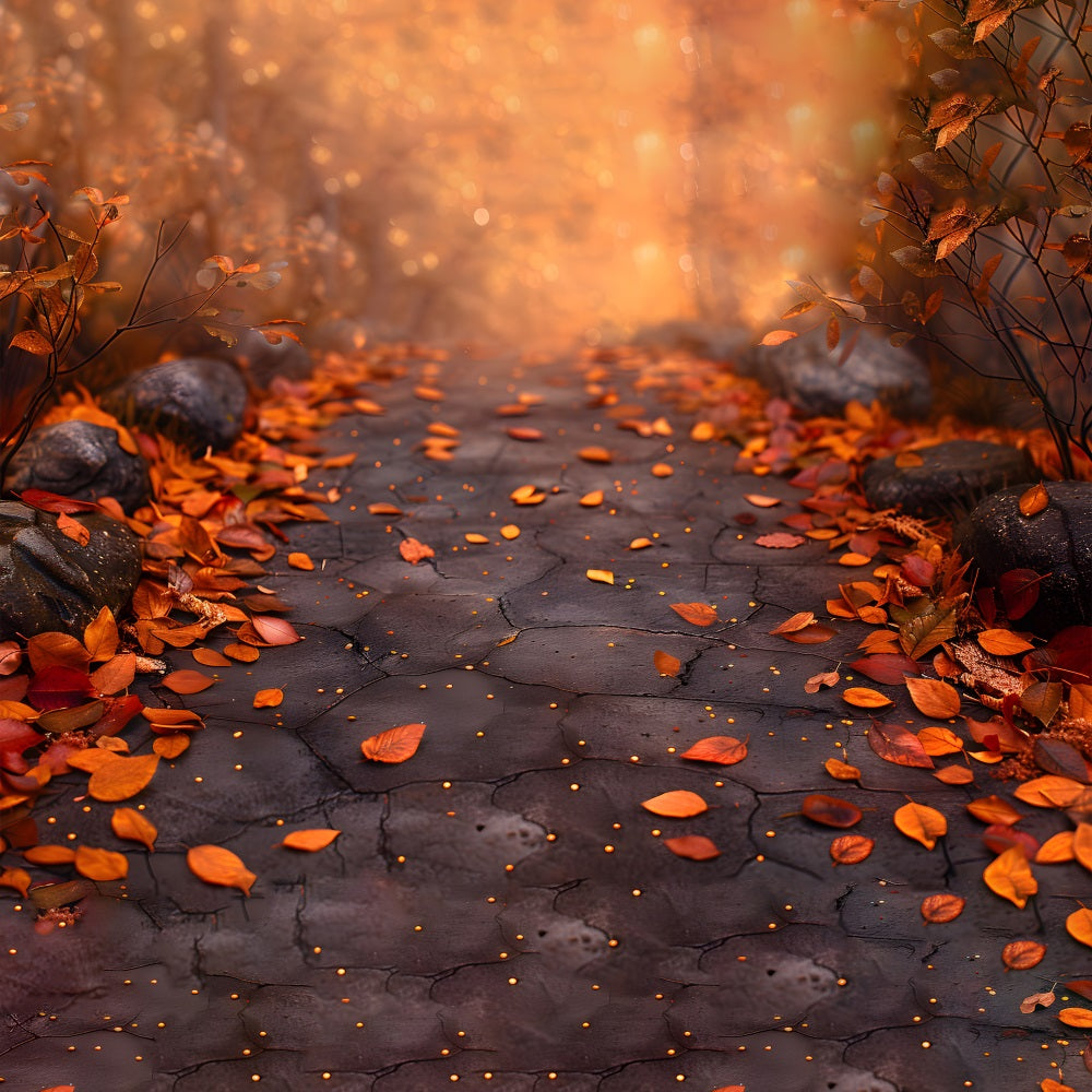 Fallen Leaves Stone Trail Floor Backdrop RR7-522