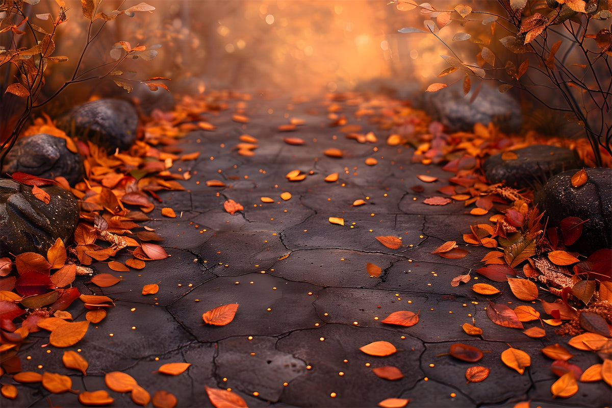 Fallen Leaves Stone Trail Floor Backdrop RR7-522