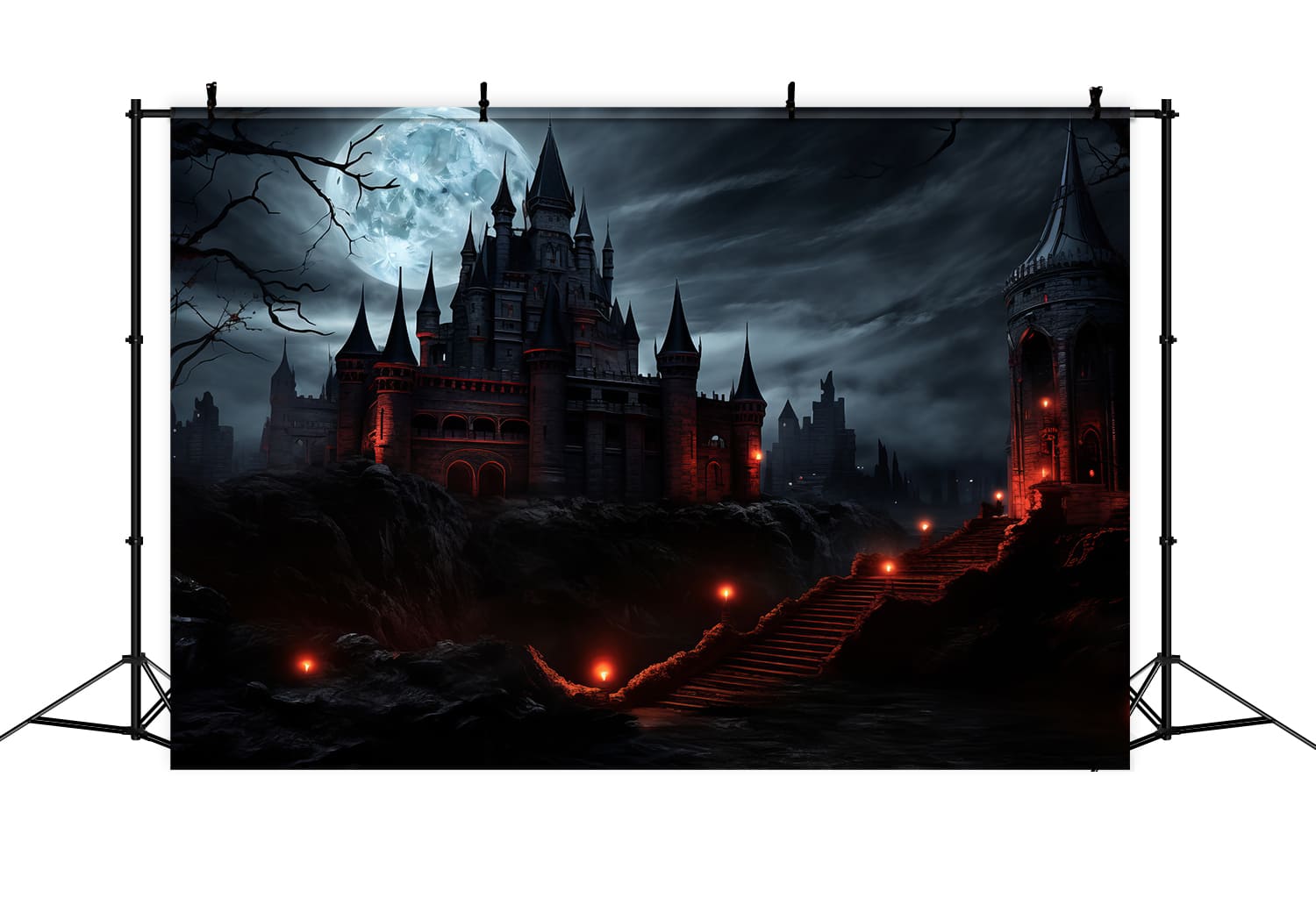 Halloween Moonlit Night Mysterious Castle Backdrop RR7-53