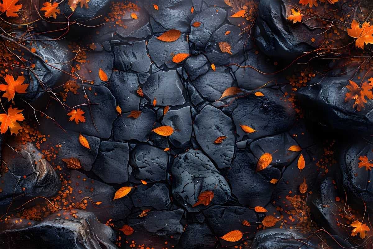 Maple Leaves Black Stone Floor Backdrop RR7-532