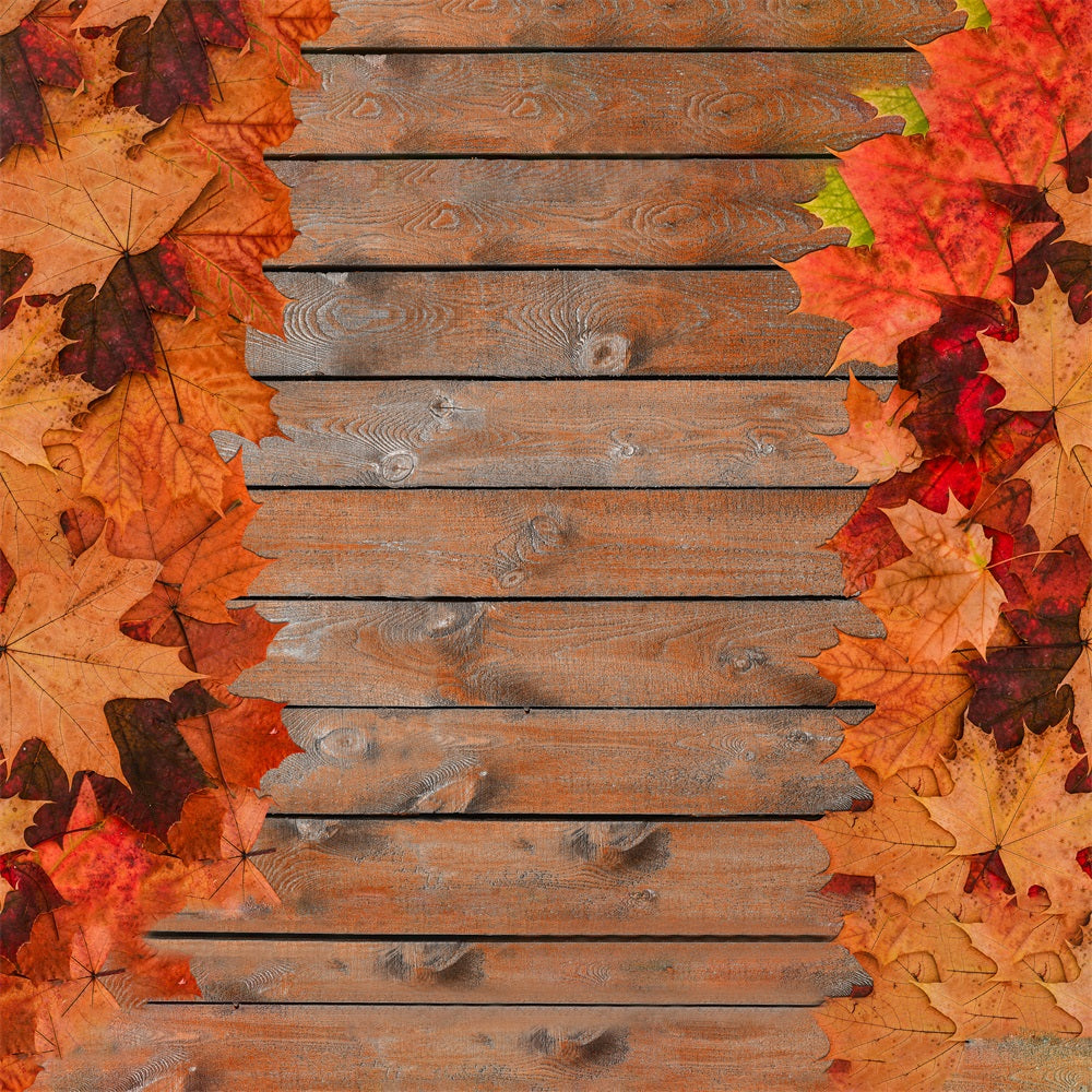 Maple Leaves Vintage Wood Floor Backdrop RR7-537