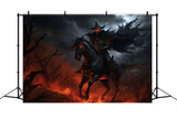 Knight Riding Horse On Fire Halloween Backdrop RR7-54